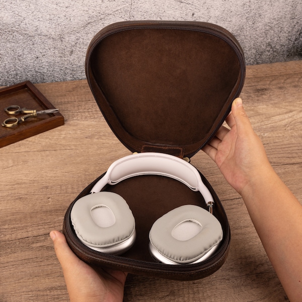 Leather Personalized AirPods Max Case, Customized Airpods Max Case, Personalized SONY WH-1000XM4 Cover, Travel Case Cute,Wirless Headset