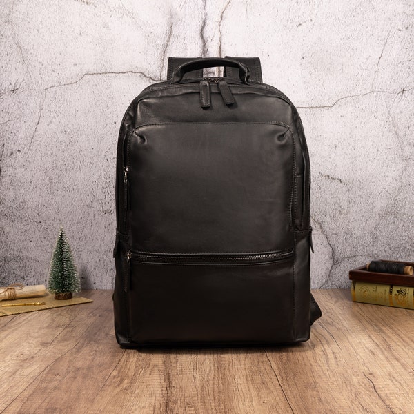 Handmade Black Genuine Leather Large Backpack Rucksack Laptop Knapsack College Travel Trekking Hiking Bag For Men And Women Gift For Him Her