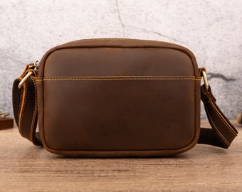 Genuine Leather Chest Pack Men's Leather Sling bag Triangle Chest Bag Casual Crossbody Bag Daypack Gift For Lover