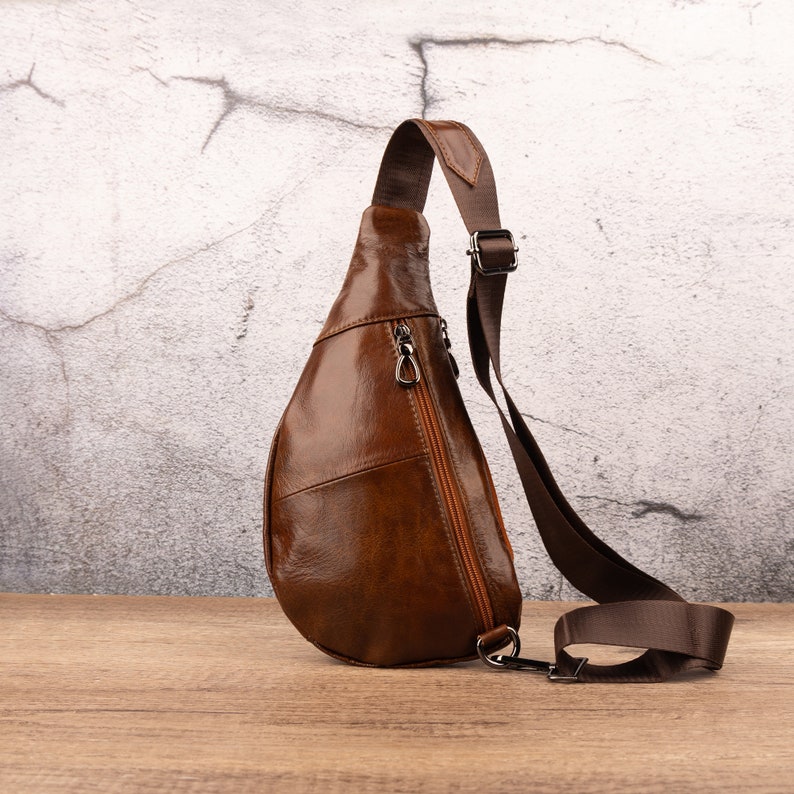Genuine Leather Sling Bag For Men And Women Triangle Crossbody Bags Chest Bag Casual Crossbody Shoulder Chest Daypack Gift For Him And Her image 2