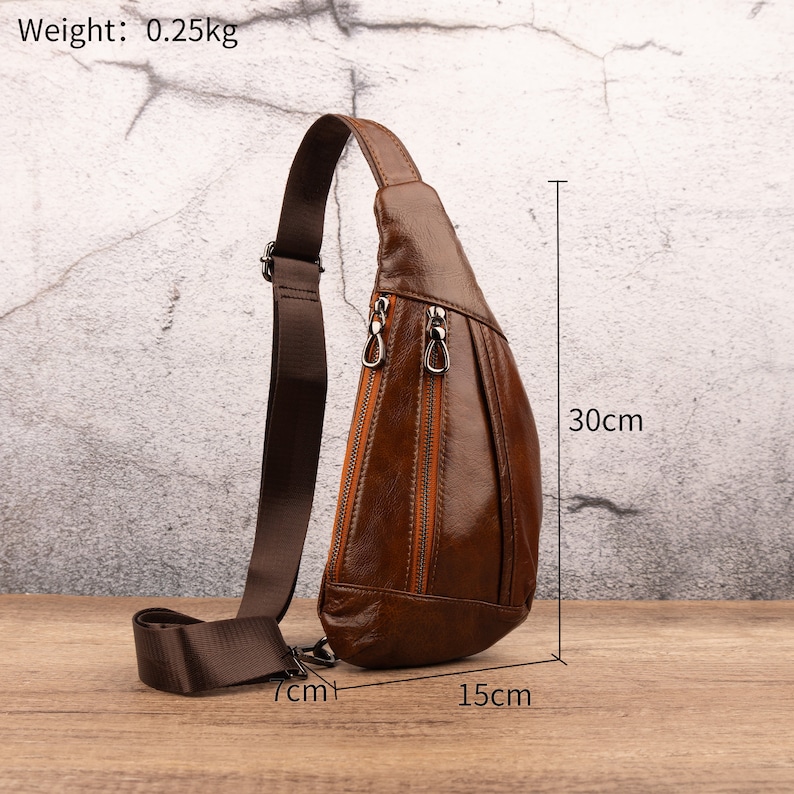Genuine Leather Sling Bag For Men And Women Triangle Crossbody Bags Chest Bag Casual Crossbody Shoulder Chest Daypack Gift For Him And Her image 5