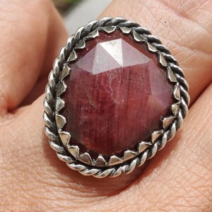 Faceted Ruby 925 Silver Ring- Checker Cut Natural Ruby Ring Handmade- July Birthstone Jewelry–Natural Ruby Statement Ring for Women