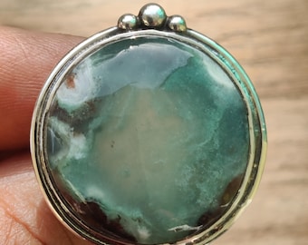 Aqua Chalcedony AFRICAN Ring- Blue Green and Brown Natural Gemstone- Sterling Silver Green Chrysoprase-RARE Gemstone- Statement Ring 28x28mm