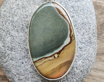 Large Landscape Jasper Pendant- Rare Owyhee Picture Jasper Pendant-Cripple Creek Picture Jasper Necklace- Polychrome Jasper Pendant- 50x30mm