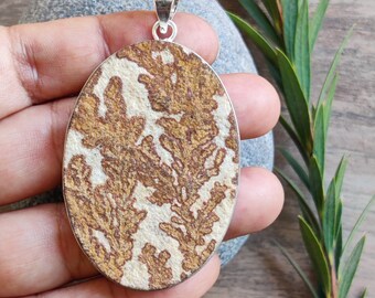 Large Psilomelane Dendrite Sterling Silver Pendant, German Gem, Dendritic Gemstone, Oval Statement Piece, Scenic, Natural Stone Jewelry