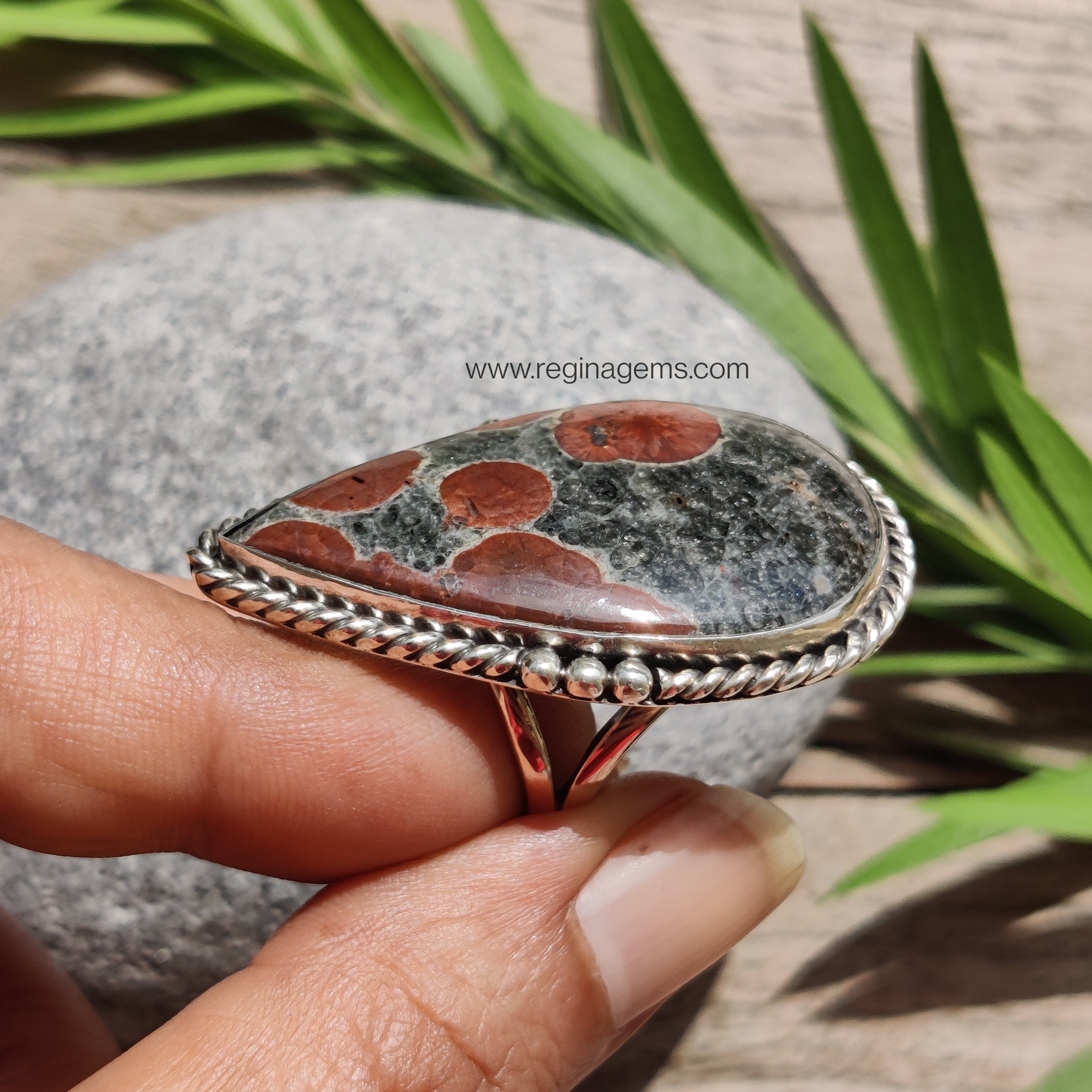 RARE Obsidian Peanut Jasper Ring- Poppy Jasper Sterling