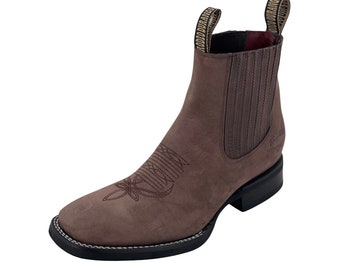 Brown Square Toe Rubber Sole Botin Rodeo