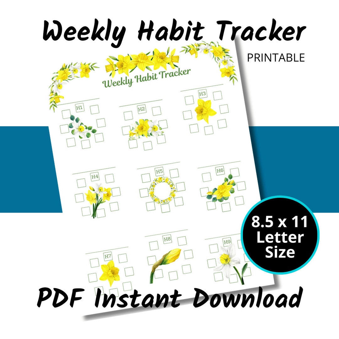 Weekly Habit Tracker Daffodil Printable PDF Page, Floral Theme, Planner ...