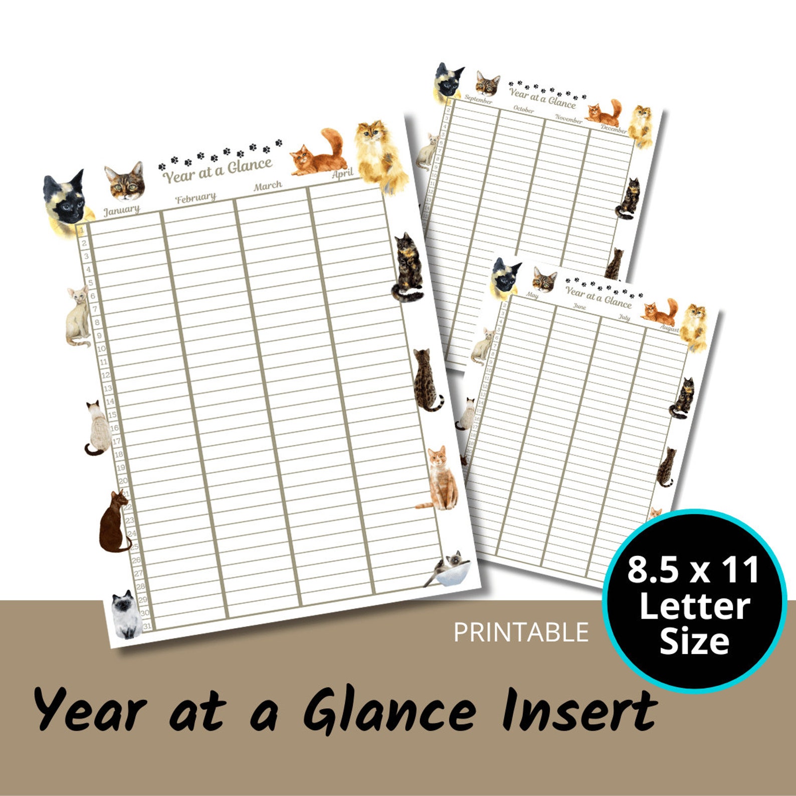 Yearly Planner Printable, 3 Pages, Letter Size, Organize Your Year ...