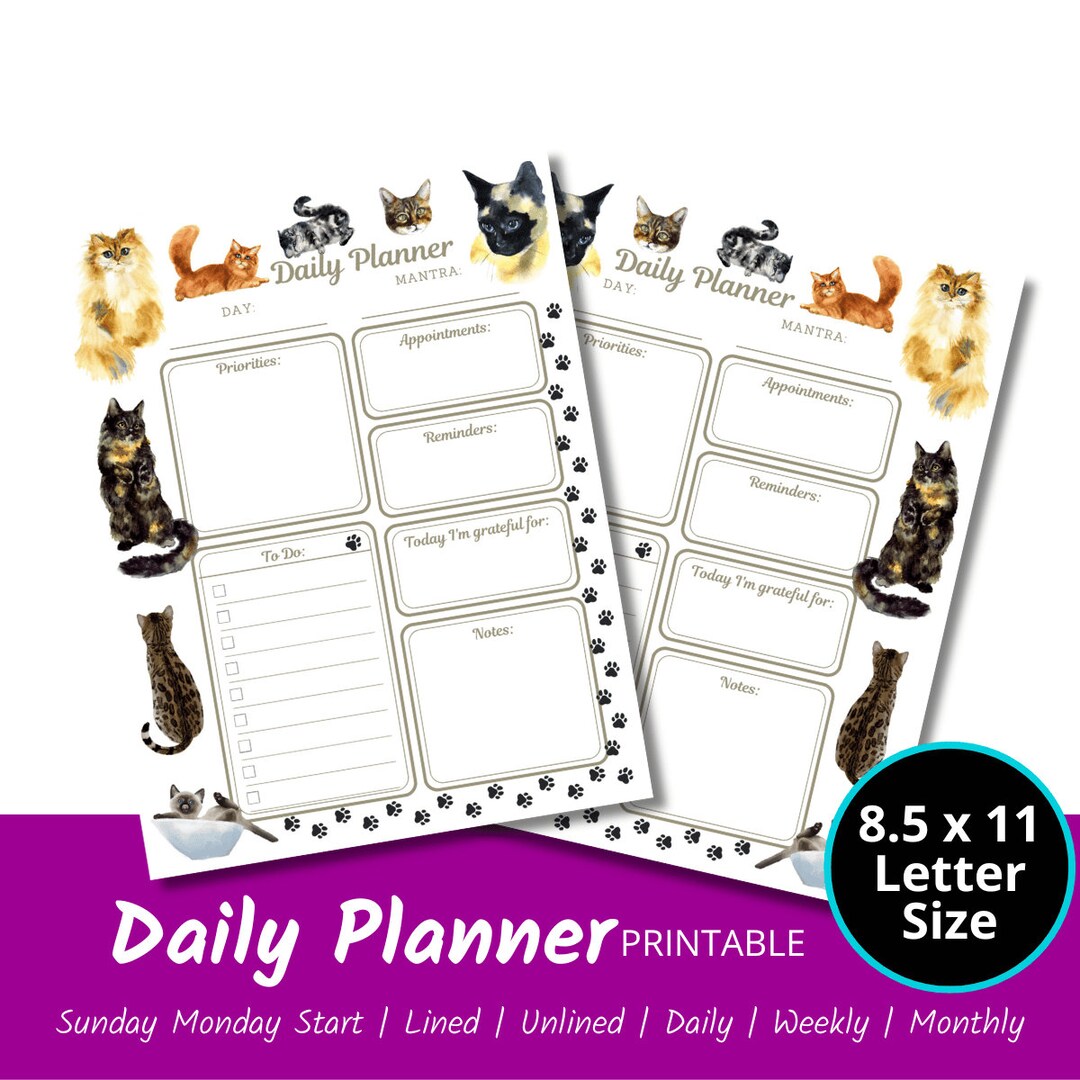 Daily Cat Planner Printable, Pet Planner, Daily Schedule, Daily ...