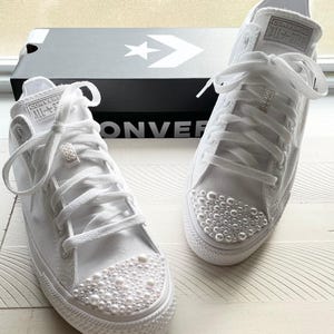 Custom Pearl Partially Embellished Shoes, Wedding Shoes, Bride Shoes, Groom Shoes, Reception Shoes, Custom Converse, Wedding Converse