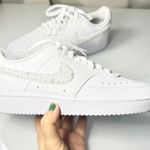Custom Pearl Partially Embellished Nike Shoes, Wedding Shoes, Bride Shoes, Groom Shoes, Reception Shoes, Custom Nikes, Wedding Nikes