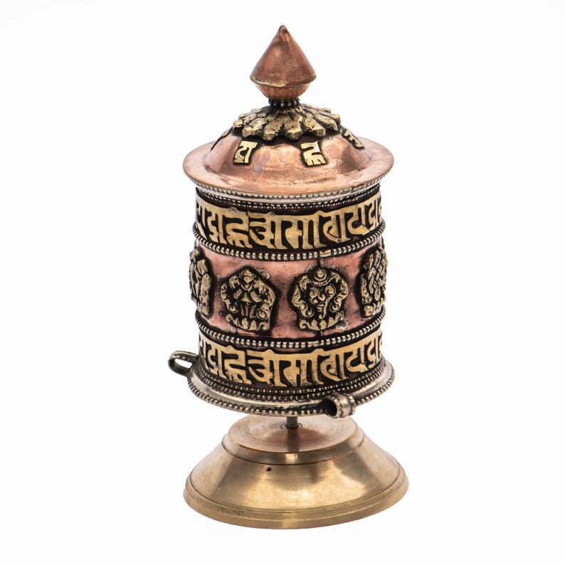 Tibetan Buddhist Brass Copper Om Mane Padme Hum Prayer Wheel Etsy