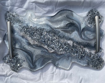 Gray and white crushed glass tray