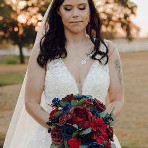Cascade bridal bouquet navy and burgundy