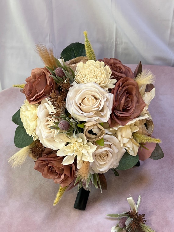 Dusty Rose Cream Beige Round Rustic Bridal Bouquet for 