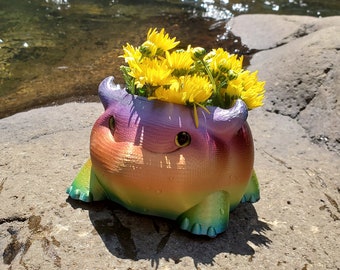 Adorable Dragon Pot - Handmade Planter with Drainage Holes // Rainbow Series or Base Color // Full Drainage // Creature Feature