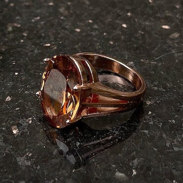 Fortune teller warm marigold gypsy tribal boho hippie citrine yellow golden orange crystal rose gold cocktail ring size 8 costume jewelry