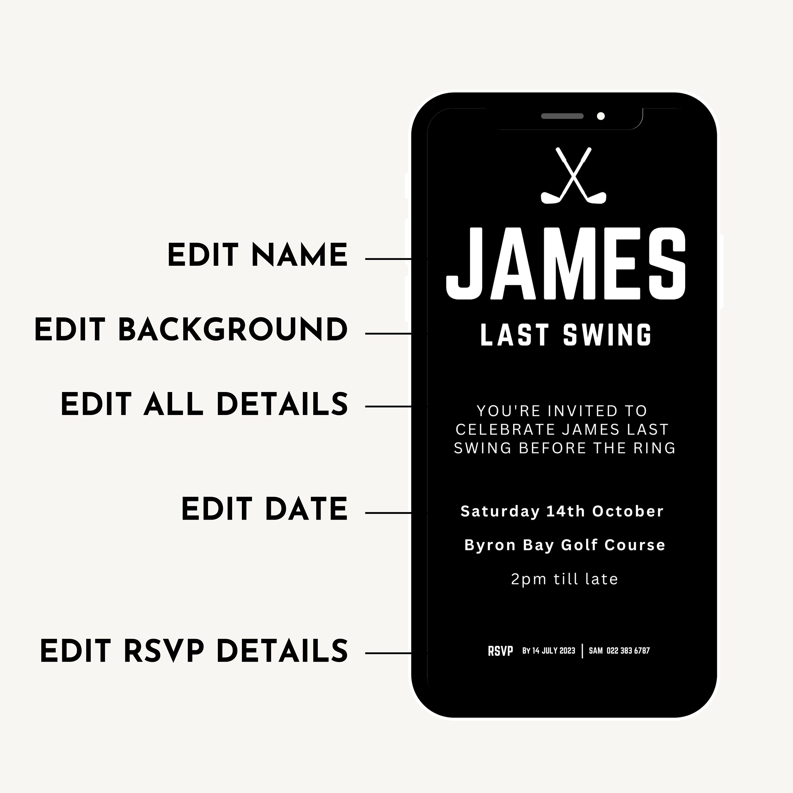 Digital Bachelor Invitation Golf Theme Text Stag Invitation Bucks Event