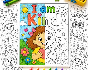 Affirmation Coloring Pages for Kids, 20 Printable Sheets | Growth Mindset Inspirational Quotes | Classroom & Homeschool Activity | PDF