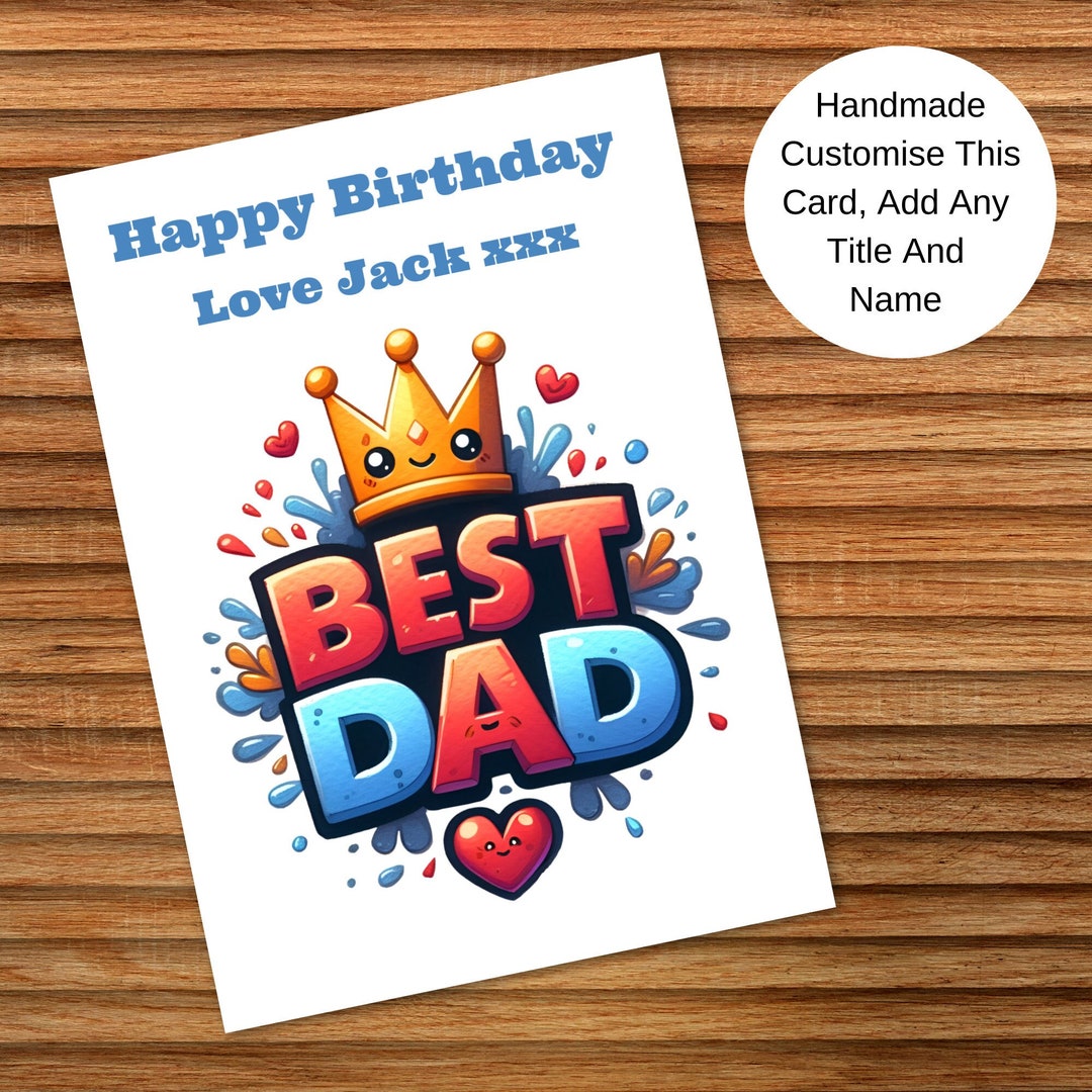 Dad Card Personalised Birthday Card Handmade for Dad, Best Dad Birthday Card ...