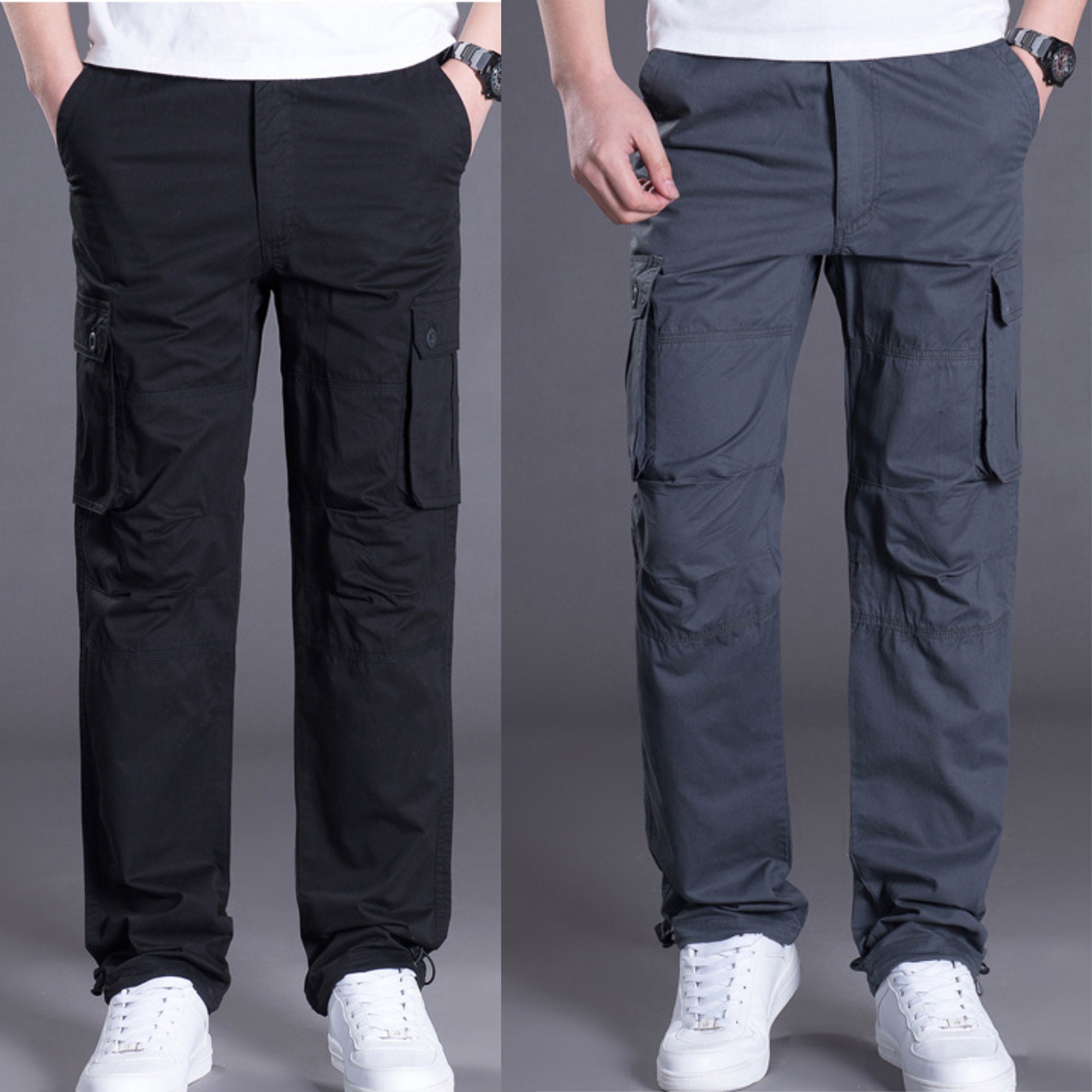 Army Green Men's Pleated Cargo Pants Men's Casual Etsy