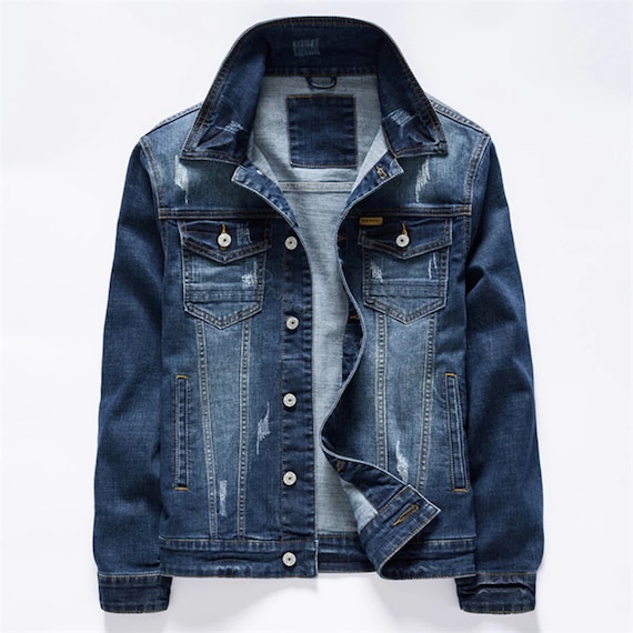  Men Solid Color Slim Denim Jacket Classic Multi Pockets Youth  Jeans Jacket Spring Casual Cotton Coat : Clothing, Shoes & Jewelry