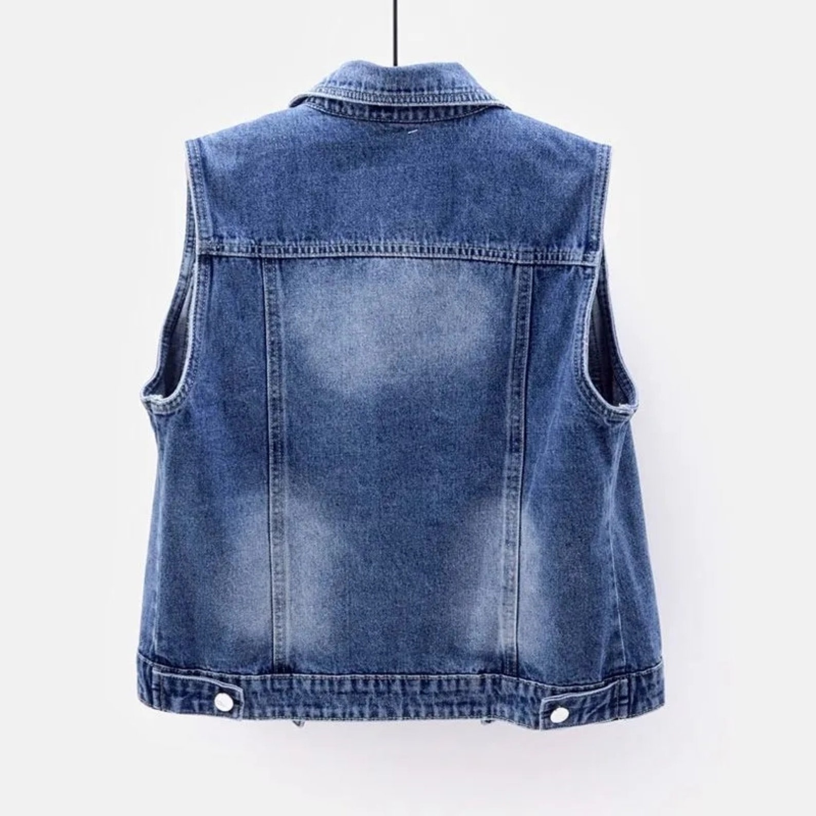 Faux Pearl Beaded Blue Denim Vest Sleeveless Denim Jacket - Etsy