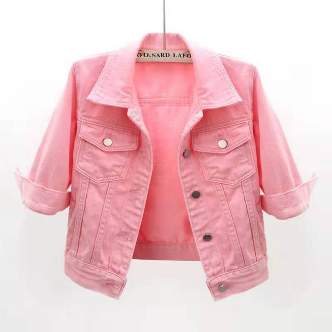 Women's Pink Denim Jacket Denim Jacket Spring Autumn Denim Etsy