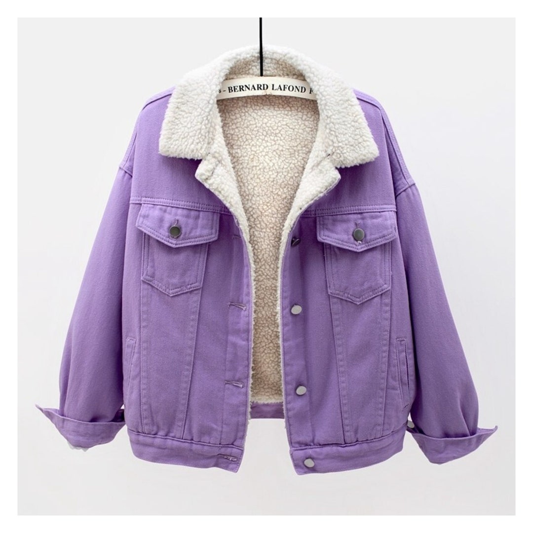 Winter Purple Thick Lamb Wool Denim Jacket Spring Autumn Denim - Etsy