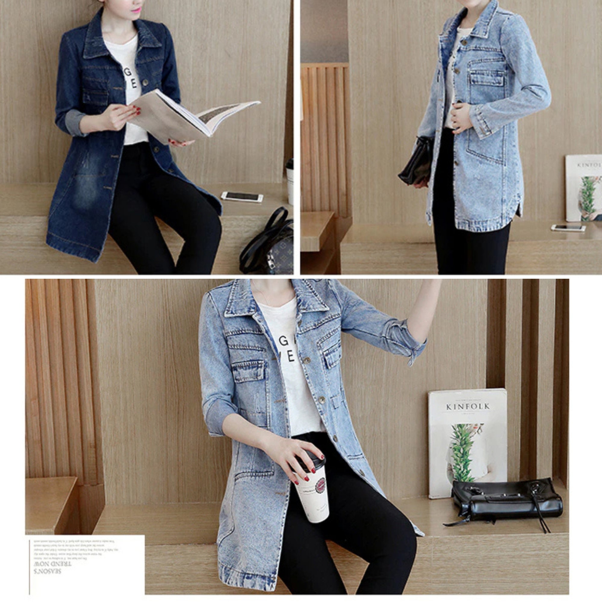 Korean Elegant Fashion Dark and Light Blue Denim Jackets - Etsy