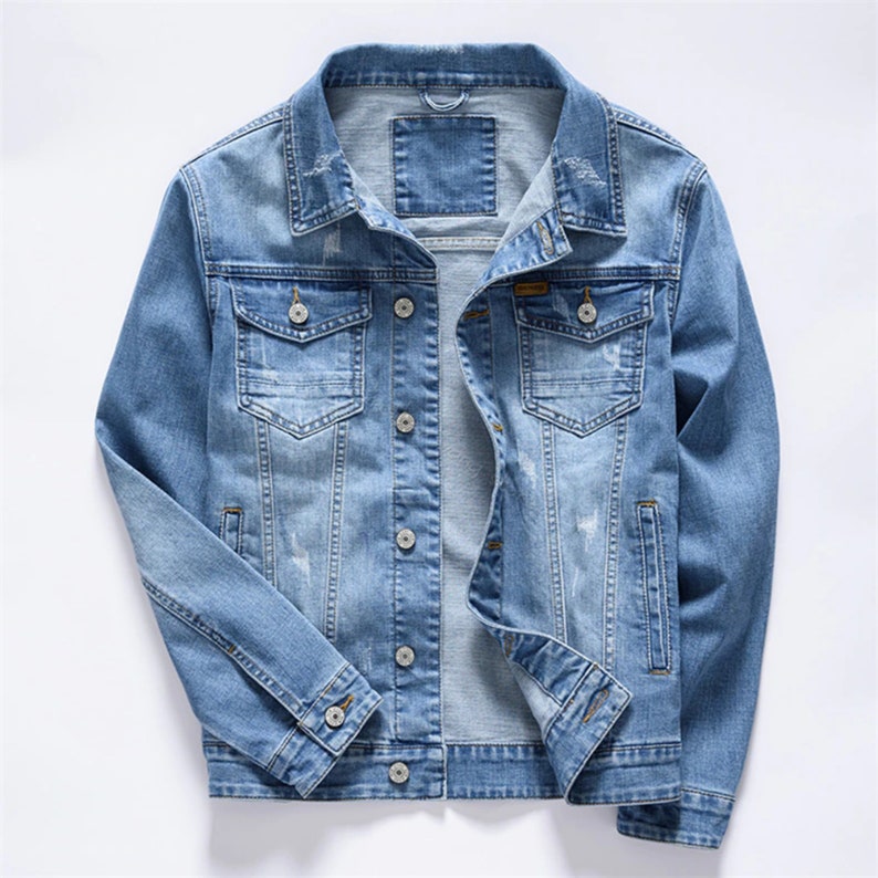 Classic Style Men's Vintage Blue Denim Jacket Spring and Etsy