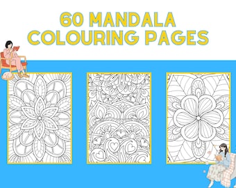 60 Mandala da colorare per adulti (stampabili) / Libro da colorare con download immediato