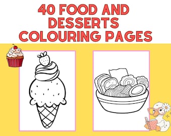 40 Food and Desserts Coloring Pages for Kids | Fun Printable Coloring Book | Digital Download