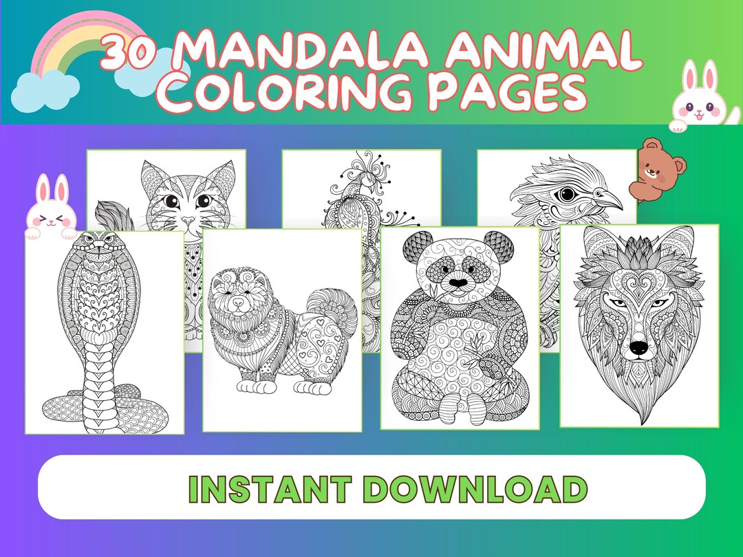 30 Mandala Animal Coloring Pages Printable | Instant Download PDF - Etsy
