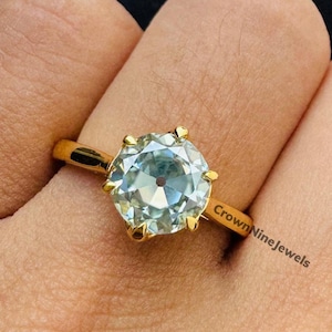 Blue Green Moissanite Engagement Ring: 2CT Silver Solitaire, Vintage Style