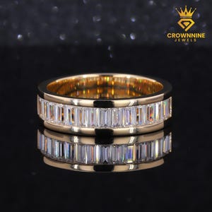 Baguette Lab Grown Diamond Ring: 14K Yellow Gold Half Eternity Wedding Band