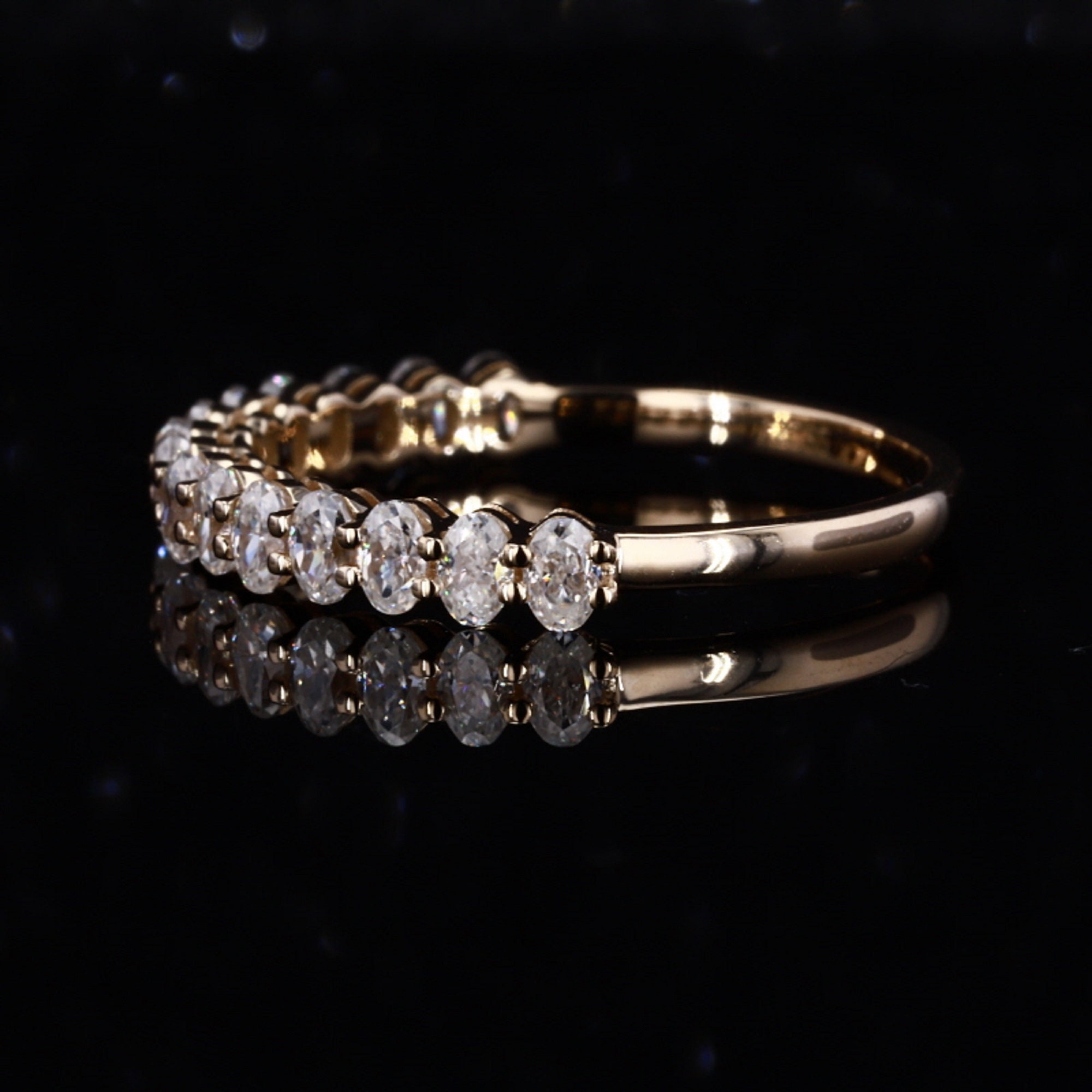 Oval Cut Moissanite Half Eternity Ring, 14K Yellow Gold Stacking Band ...