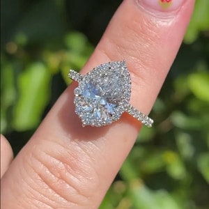 Pear Moissanite With Round Moissanite Diamond Halo EngagementRing Halo Diamond Ring For Her, Pear Moissanite Ring For Her, Pear Diamond Ring