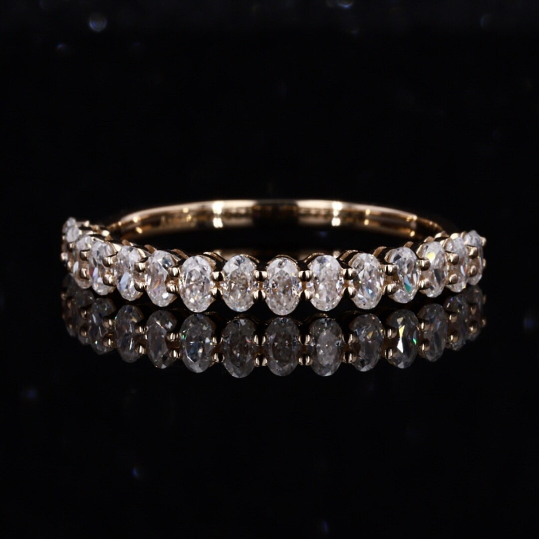 Oval Cut Moissanite Half Eternity Ring, 14K Yellow Gold Stacking Band ...