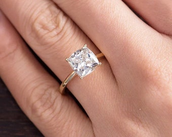 2.5 Ct Cushion Moissanite Ring /Solitaire Engagement Ring, 10K/14K Rose Gold/Bridal Wedding Moissanite Ring/ Minimalist Anniversary Gift