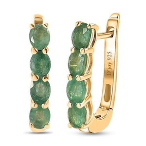 14k Yellow Gold Emerald Huggie Hoop 14K Gold Earrings For Her, May Birthstone Huggie Hoops, Hoop Minimalist Earrings, Green Gemstone Hoops