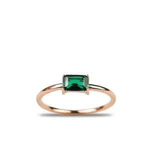 14k Gold Emerald Engagement Ring Natural Emerald May Birthstone Ring | Minimalist Gold Bagguet Cut Ring For Womens Birthday Wedding