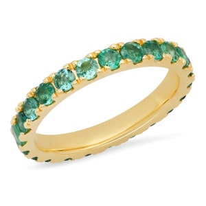 14k Solid Gold Emerald Eternity Ring - Minimalist Birthstone Band