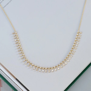 14k Gold Diamond Baguette Necklace, Dainty Birthstone 14K Gold Baguette Necklace, Diamond Necklace, Christmas Gift For Her, Anniversary Gift