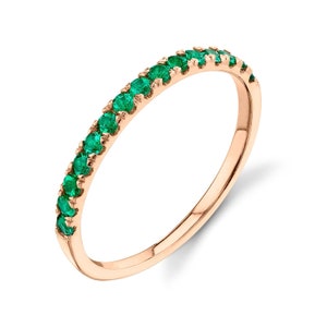 Natural Emerald 14k Gold Band: Half Eternity Stacking Ring