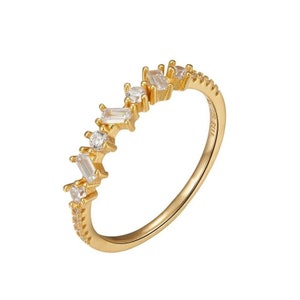 14k Gold Moissanite Baguette Ring: Dainty Stacking Eternity Band
