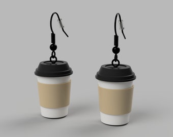 Coffee Earrings - Coffee Dangle Earrings - Coffee Cup Earrings - Hypoallergenic Earring Hooks