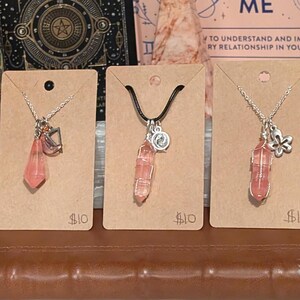 Strawberry Quartz Crystal Necklaces, Strawberry Quartz Necklaces, Strawberry Quartz Jewelry, Wire Wrapped Crystal Necklaces