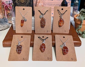 Carnelian Crystal Necklace: Copper Wire Wrapped Charm